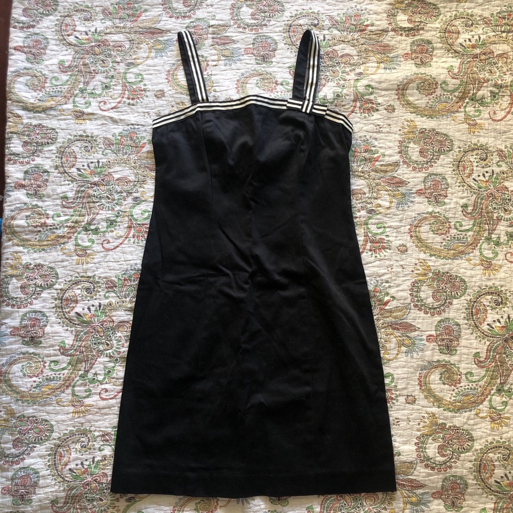 Vintage Black and white striped mini dress with bow accent